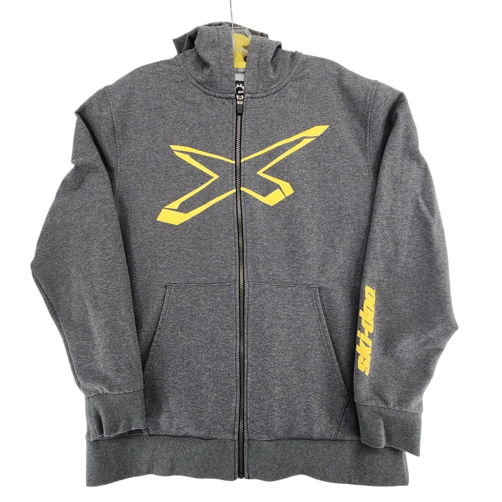 Ski-Doo XL Gray Full Zip Hoodie Snowmobile Racing Graphic Sweatshirt